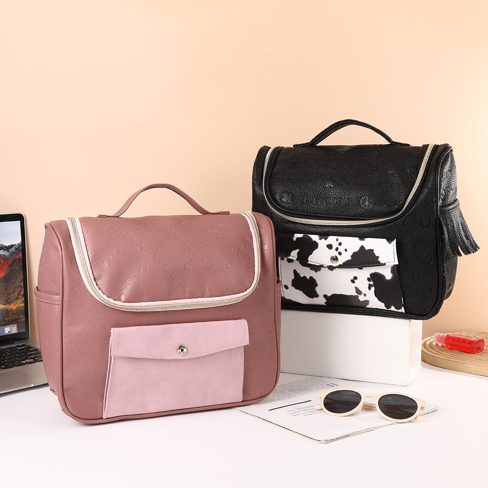 Customized portable cosmetic bag with large capacity for women's leisure travel PU toiletry bag